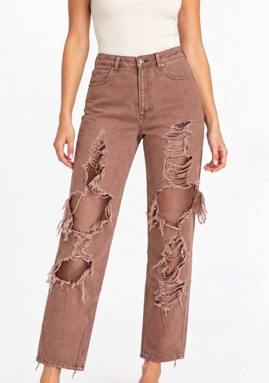 American Eagle Outfitters Mom Jean Size 10 Short Distressed Shredded Dusty Rose